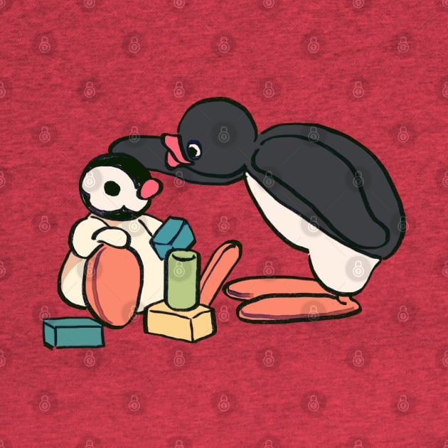 cute pingu and pinga penguin siblings by mudwizard